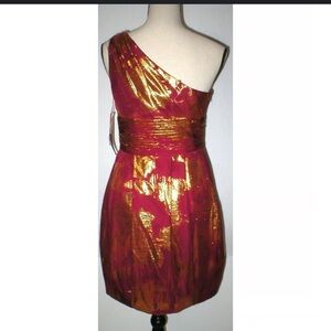 Aidan Mattox Pink and Gold Metallic Dress